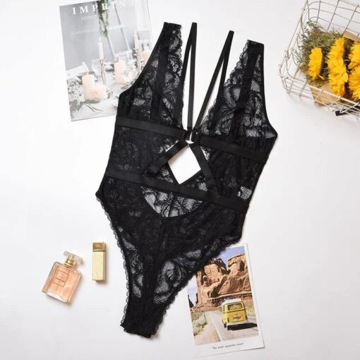 Rauten-Bodysuit Aus Spitze -Mode Dessous Geschäft body encaje romb pasarelle 10