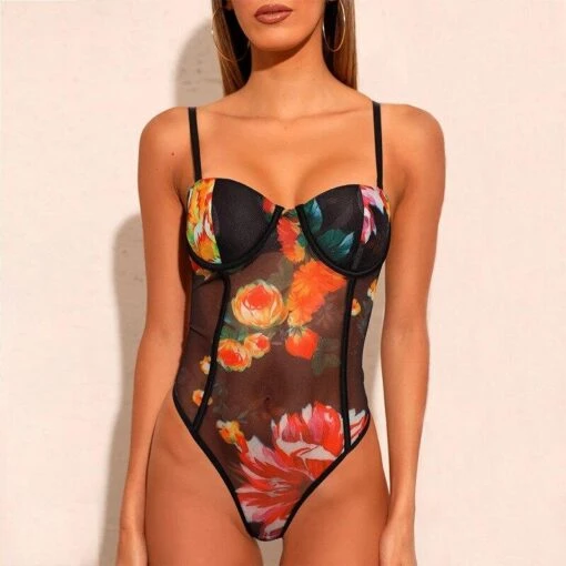 Geblümter Bodysuit -Mode Dessous Geschäft body floral pasarelle 3