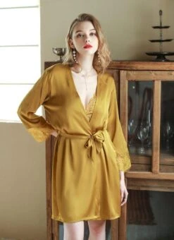 Lisa Nachthemd Und Morgenmantel Set -Mode Dessous Geschäft conjunto camison y bata lisa pasarelle amarillo l 114200