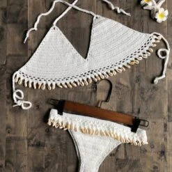 Concha Bikini-Set -Mode Dessous Geschäft conjunto de bikini concha pasarelle blanco s 881349