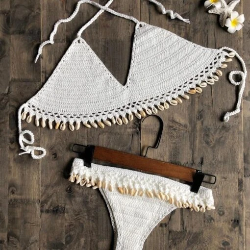 Concha Bikini-Set -Mode Dessous Geschäft conjunto de bikini concha pasarelle blanco s 881349