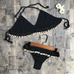 Concha Bikini-Set -Mode Dessous Geschäft conjunto de bikini concha pasarelle negro s 155356