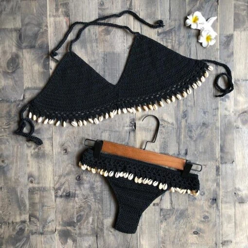 Concha Bikini-Set -Mode Dessous Geschäft conjunto de bikini concha pasarelle negro s 155356