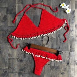 Concha Bikini-Set -Mode Dessous Geschäft conjunto de bikini concha pasarelle rojo s 150058