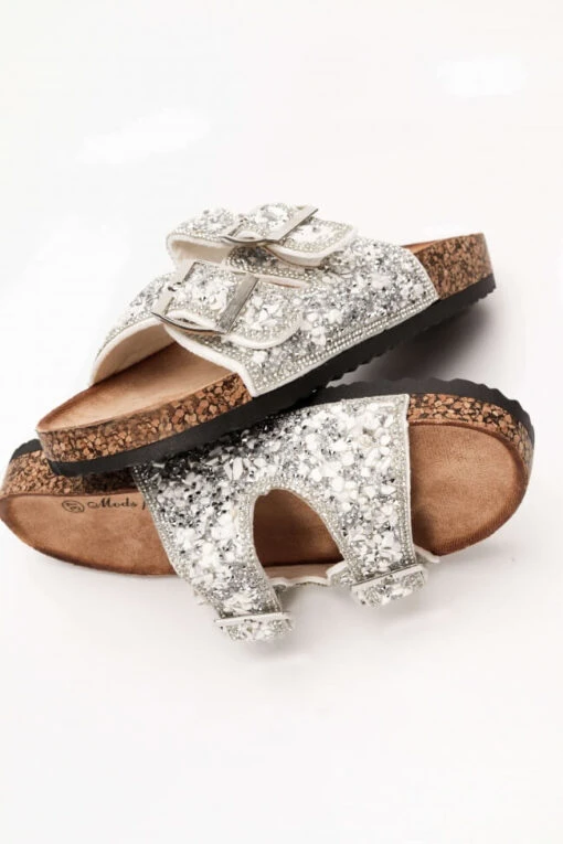Indische Silbersandale -Mode Dessous Geschäft pantofles me diakosmitikes petres strass 71785 72sp