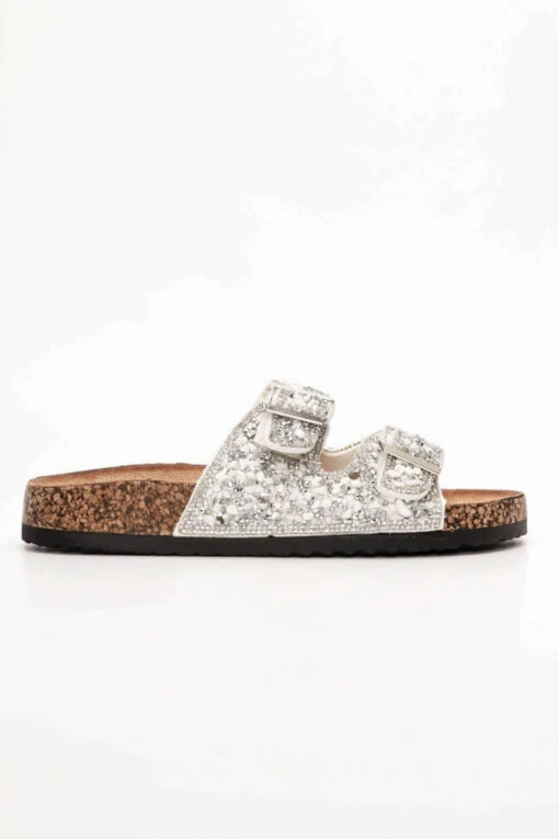 Indische Silbersandale -Mode Dessous Geschäft pantofles me diakosmitikes petres strass 71785 f0ik