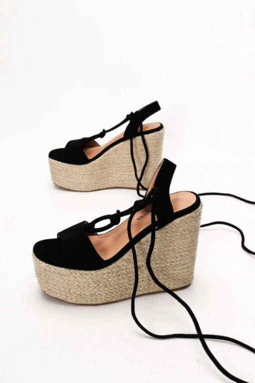 Deia Hohe Keilsandale Schwarz -Mode Dessous Geschäft platformes espantrigies lace up me diakosmitiko kr 66563 dlv9