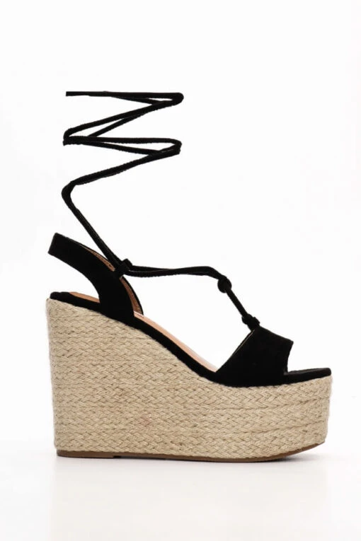 Deia Hohe Keilsandale Schwarz -Mode Dessous Geschäft platformes espantrigies lace up me diakosmitiko kr 66563 n3y4