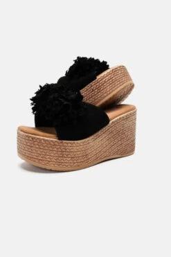 Schwarze Blumen-Keilsandale -Mode Dessous Geschäft platformes suede me louloudia 90987 wbxn