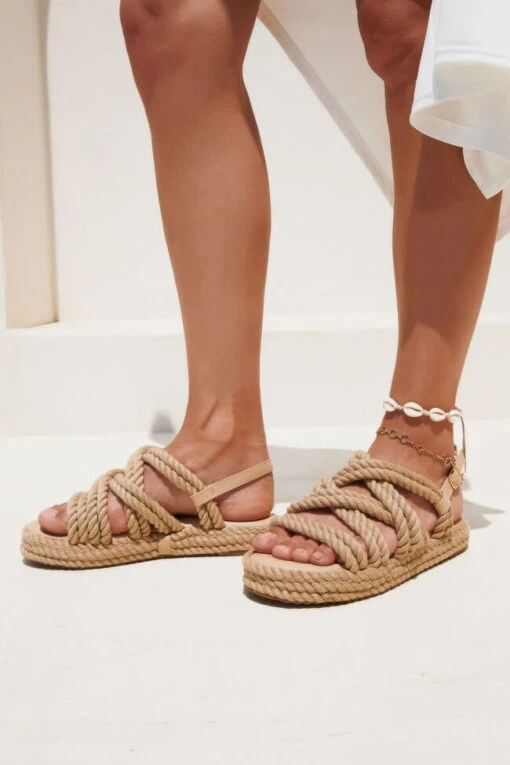 Beige Rope Sandale -Mode Dessous Geschäft sandalia me sxoini 93903